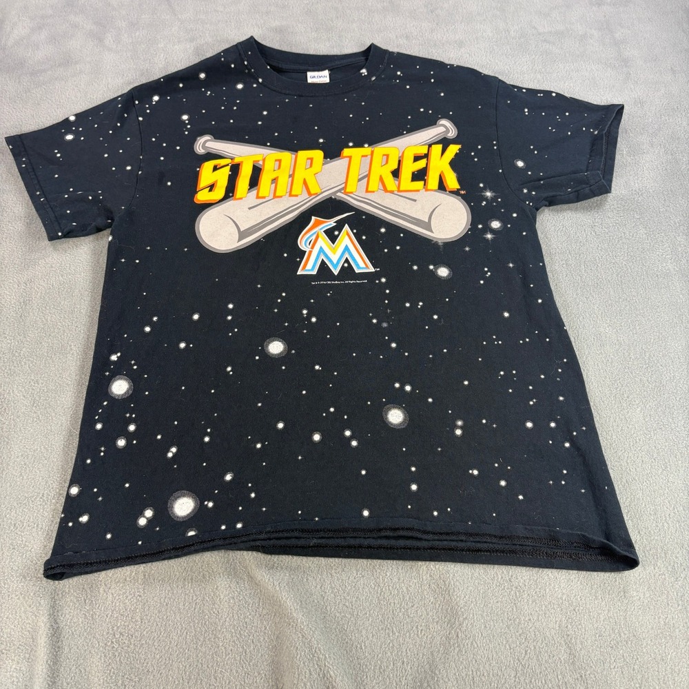 Star Trek Miami Marlins MLB Galaxy T-Shirt Mens Medium Black 2016 Gildan Tee